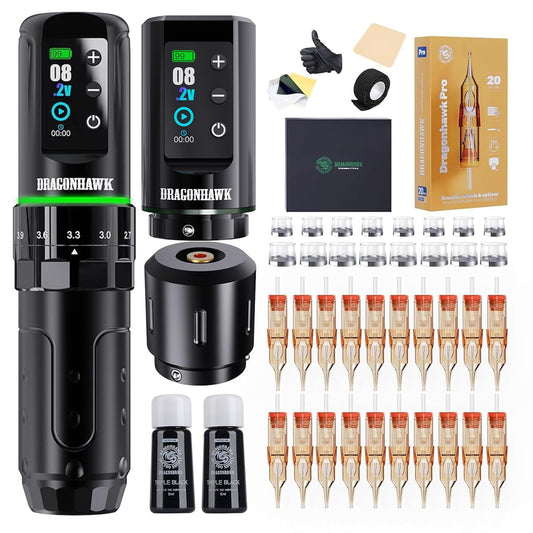 The Dragonhawk L3 cordless pen kit enables portable tattoo sessions anywhere.