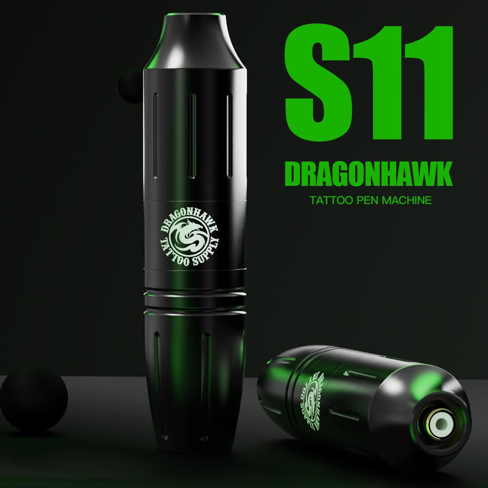 Dragonhawk S11 tattoo pen with battery power enabling precise, consistent lines.