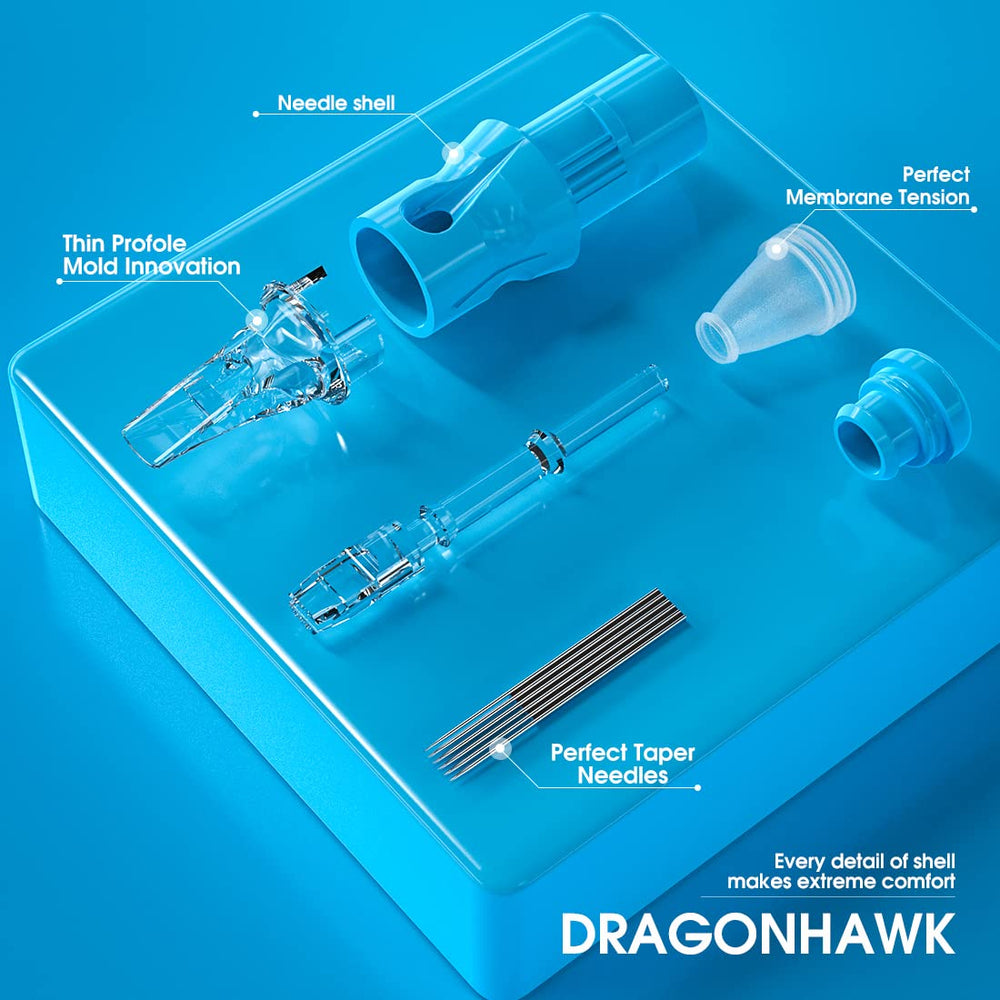 Dragonhawklabs light tubes enhance needle visibility during tattooing.