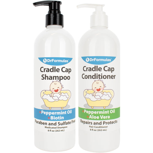 DrFormulas cradle cap shampoo bottle for gentle infant scalp cleansing.