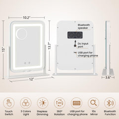 Dripex vanity mirror with Bluetooth speakers for enjoyable makeup sessions.