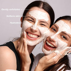 DRMTLGY Pumpkin mask applied to cheek demonstrating gentle exfoliation and smoothness.