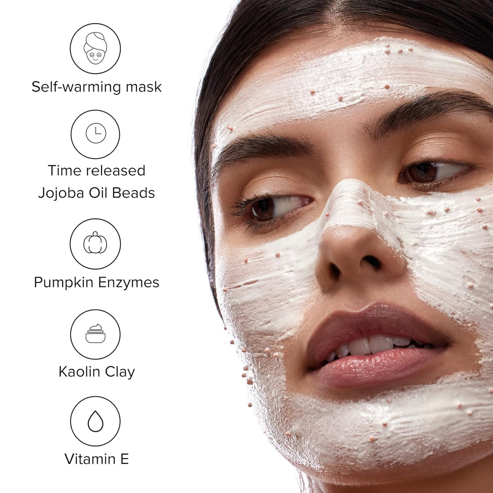 DRMTLGY Self-warming mask demonstrated as a relaxing at-home spa treatment.