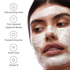 DRMTLGY Self-warming mask demonstrated as a relaxing at-home spa treatment.