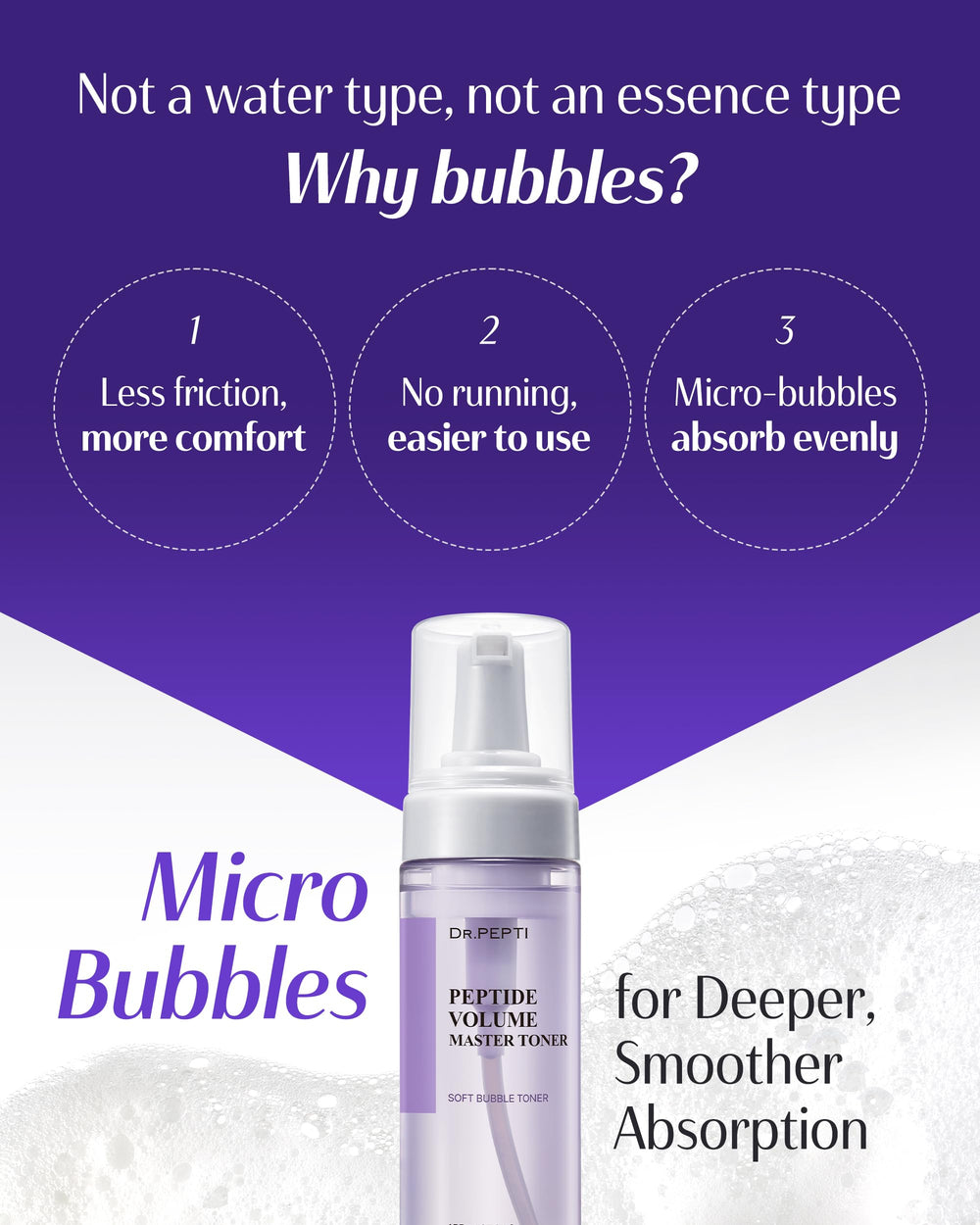 dr.pepti Volume Master Toner texture flow across skin showing smooth texture