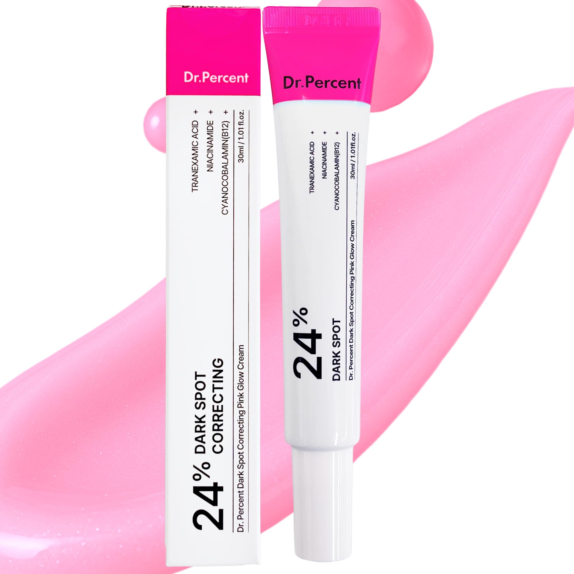 Dr.Percent Dark Spot 24% Correcting Pink Glow Cream front view helps even skin tone