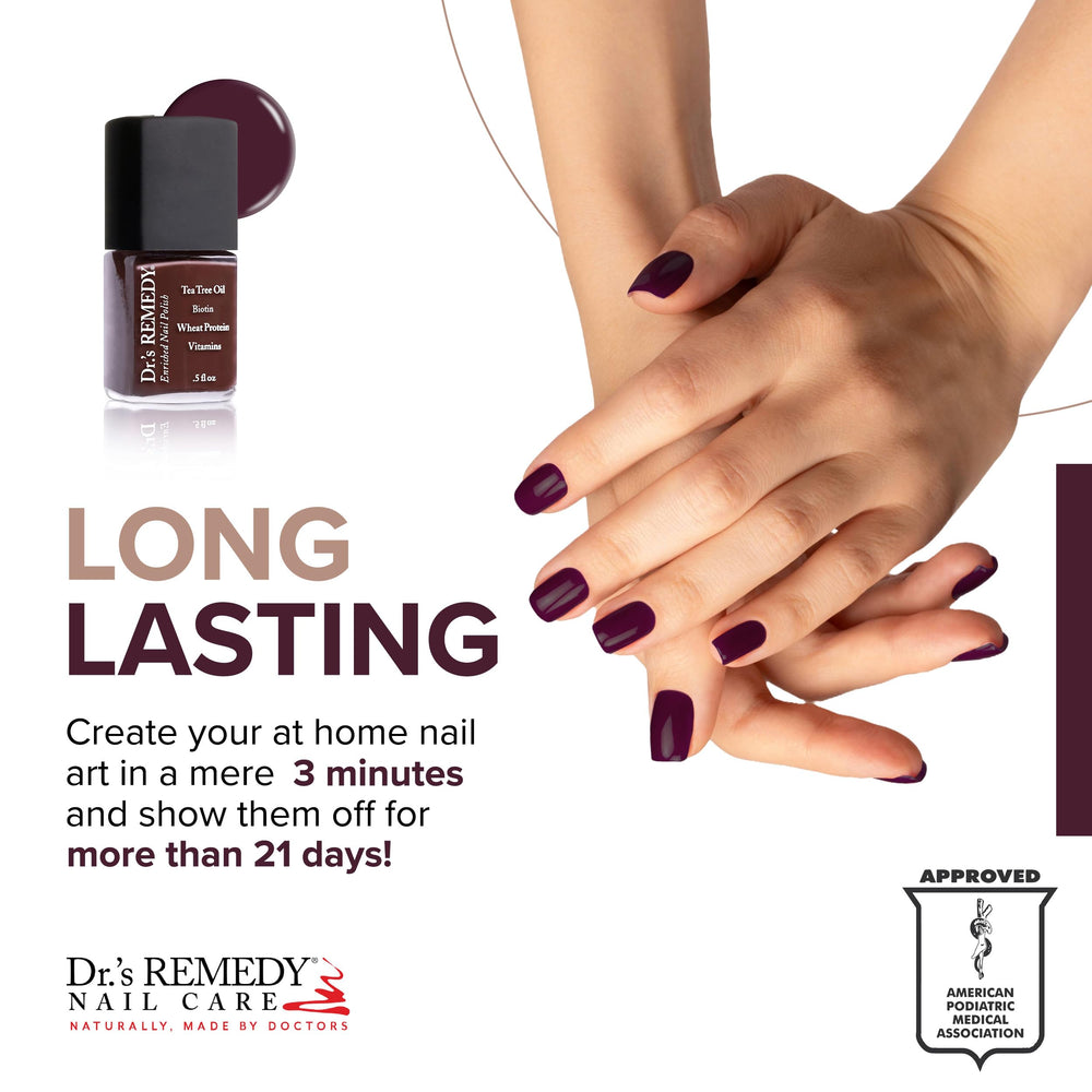 Dr.'s Remedy Enriched Nail Polish quick-dry finish with fast wear and shine.