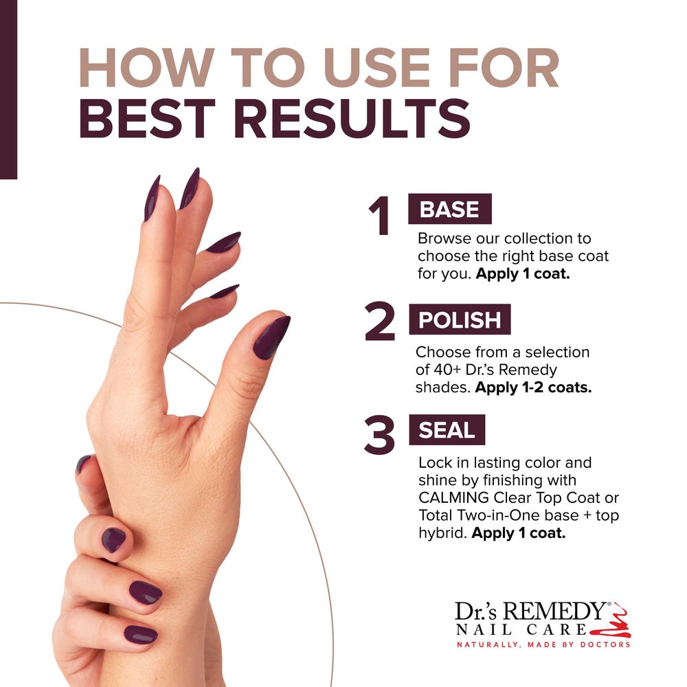 Dr.'s Remedy Enriched Nail Polish bottle highlighting lavender oil and vitamin E for conditioning.