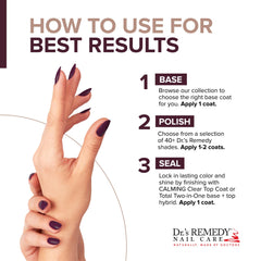 Dr.'s Remedy Enriched Nail Polish bottle highlighting lavender oil and vitamin E for conditioning.