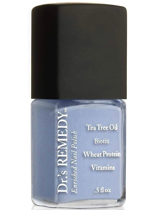 Dr. Remedy Enriched Nail Polish bottle front in Periwinkle, 24-free formula.