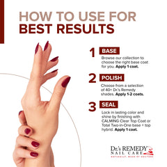 Close-up of Dr.'s Remedy nails with a shiny, long-wear finish.