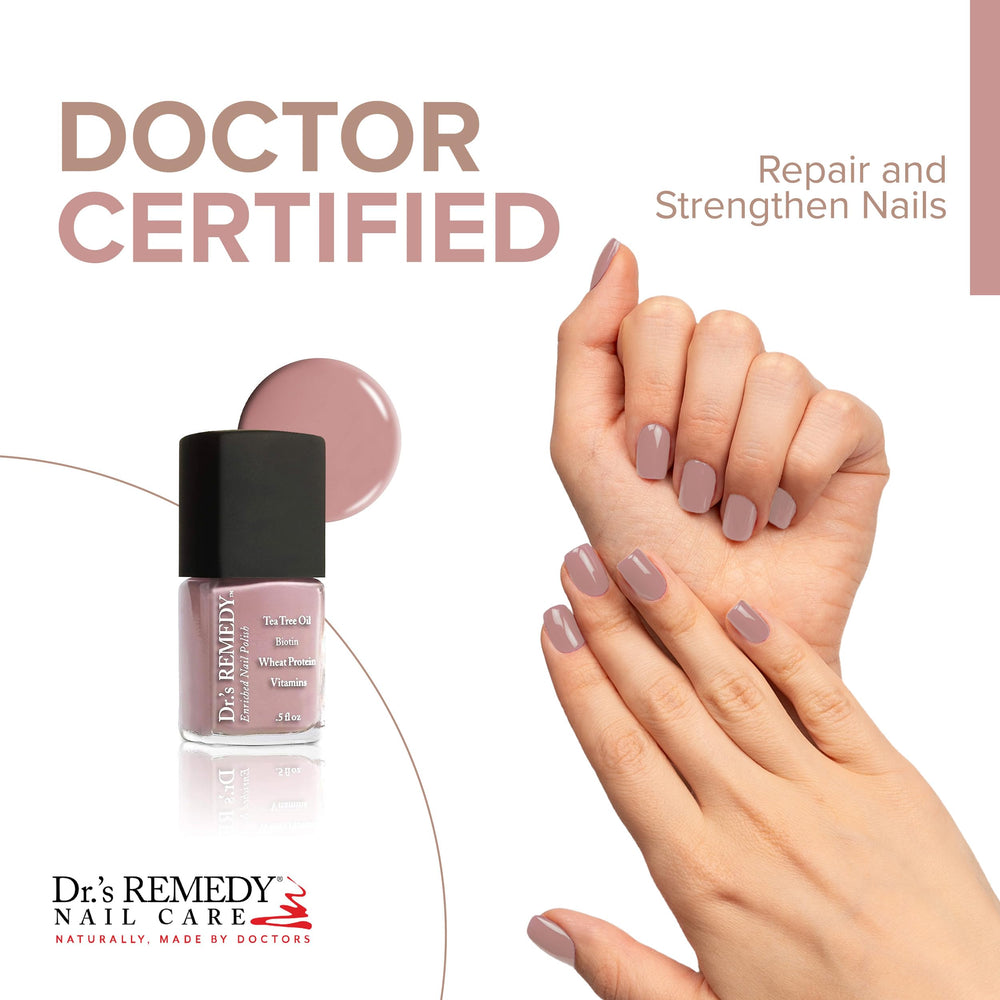 Dr.'s Remedy Resilient Rose bottle ready to strengthen nails.