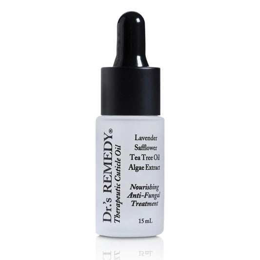 Dr.'s Remedy Therapeutic Caress Cuticle Oil bottle closeup showing hydrating care for nails