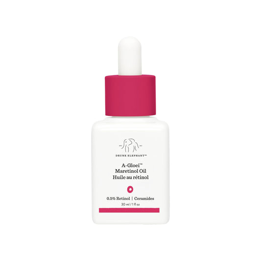 Drunk Elephant A-Gloei Maretinol Oil bottle for a gentle retinol routine on sensitive skin.
