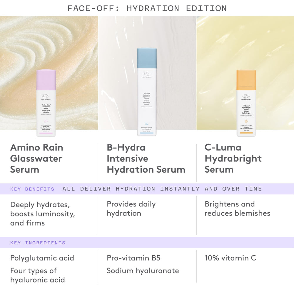 Drunk Elephant Amino Rain Glasswater Serum packaging and sleeve