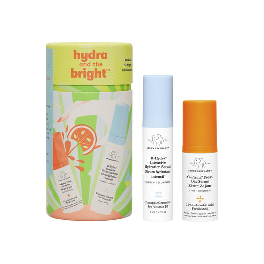 Drunk Elephant Hydra and the Bright travel duo for quick morning hydration.