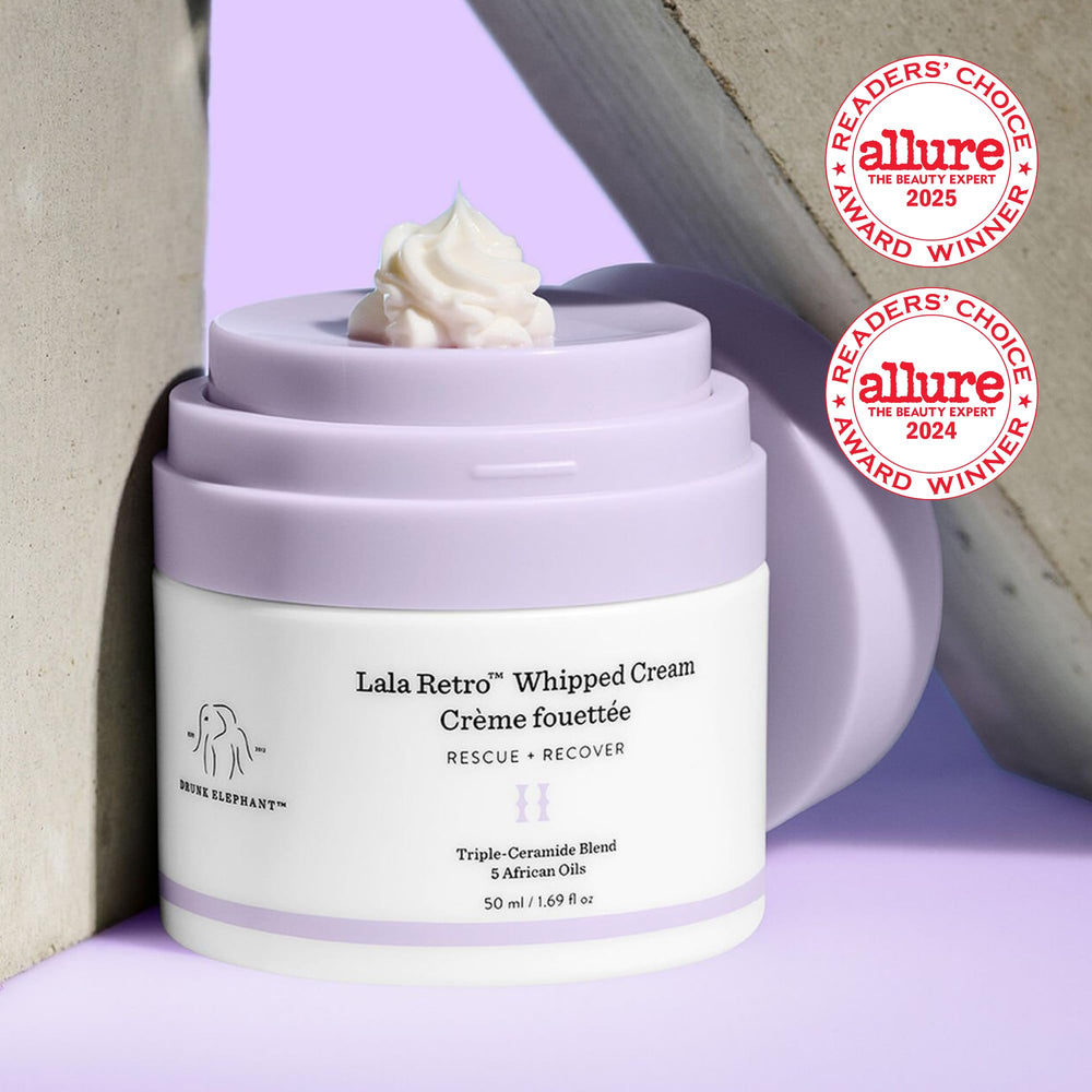 Drunk Elephant Lala Retro ceramide blend bottle highlights barrier-supporting formula.