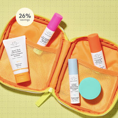 Drunk Elephant Littles kit morning setup with C‑Firma, B‑Hydra, Protini for radiant skin.