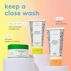 Packaging highlights fragrance-free formula of Drunk Elephant Mello Marula Cream Cleanser.