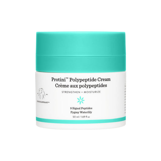 Drunk Elephant Protini Polypeptide Cream bottle shows a firming moisturizer for daily use