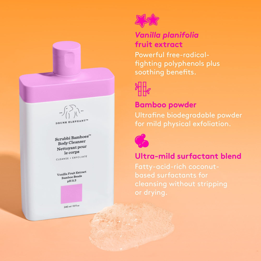 Drunk Elephant Scrubbi Bamboes Body Cleanser vanilla fragrance lightly scents cleansing ritual
