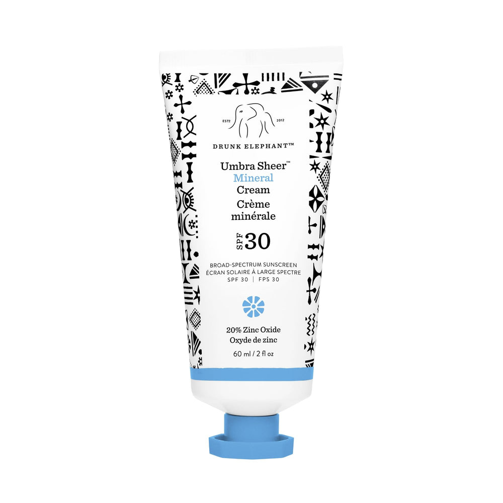 Drunk Elephant Umbra sheer mineral sunscreen bottle delivering lightweight SPF 30 protection.