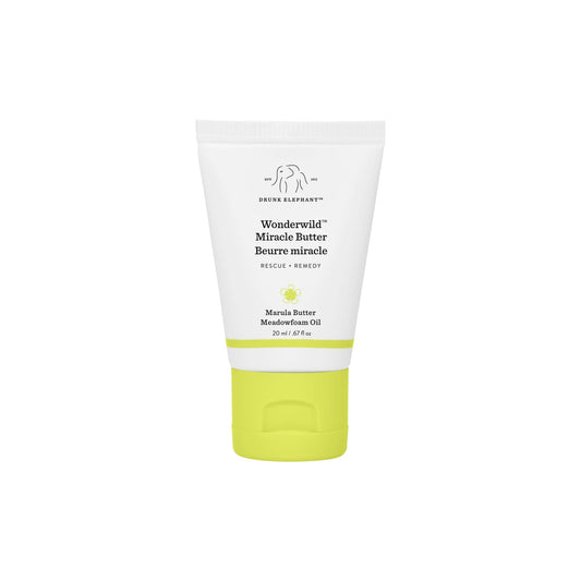 Drunk Elephant Wonderwild Miracle Butter jar close-up showing ultra-rich texture for dry skin relief.