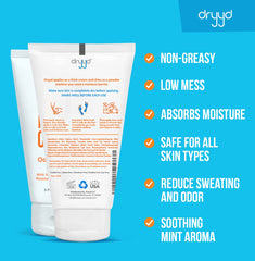 dryyd foot powder cream application on hand for mess free use