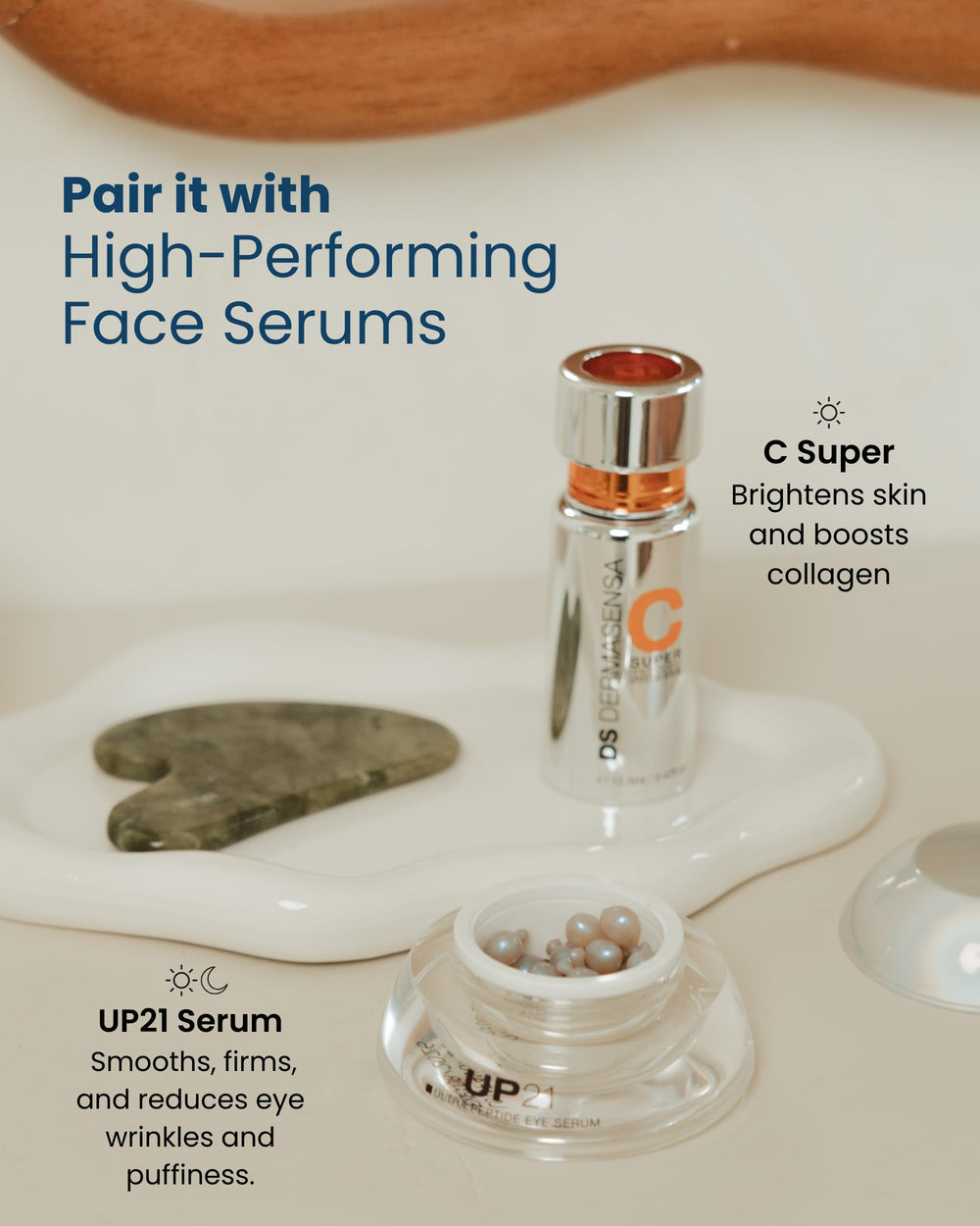DS Dermasensa UP21 Eye Serum packaging box emphasizes premium capsules designed for freshness.