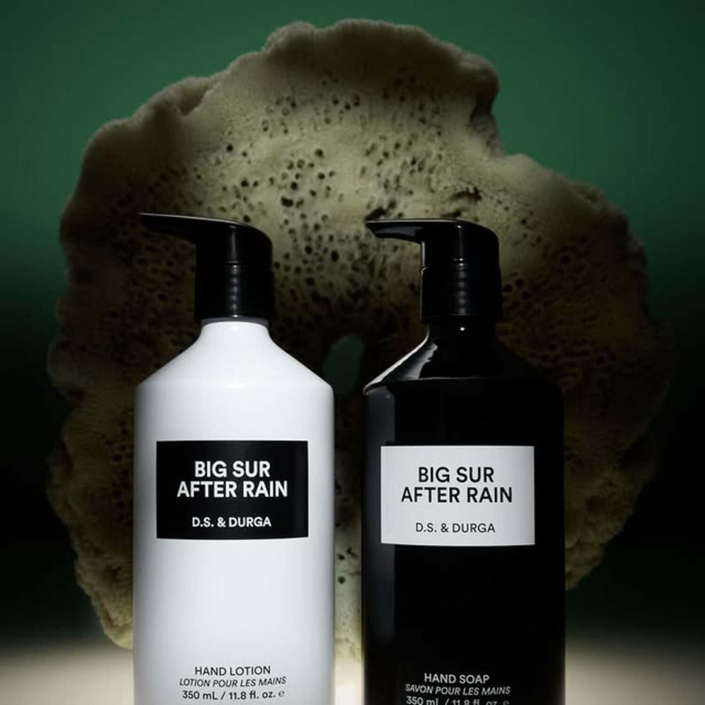 DS & Durga Big Sur After Rain hand soap label, minimalist design elevates kitchen or bath.