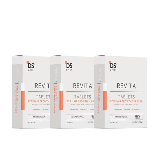 DS Laboratories Revita Hair Density tablets bottle close-up for daily hair wellness