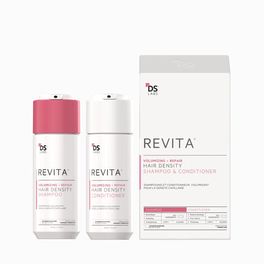 DS Labs Revita shampoo bottle highlighting root lift for fine hair.