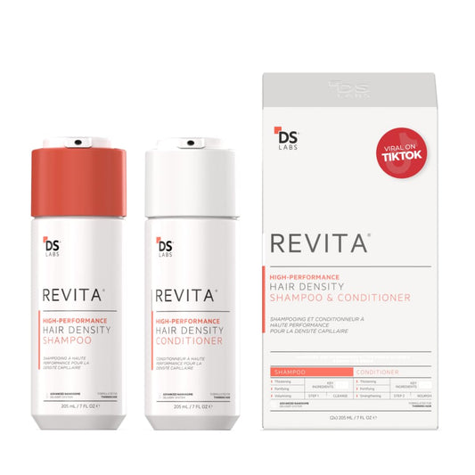 DS Laboratories Revita shampoo bottle highlighting volumizing cleanse for fuller-looking hair.
