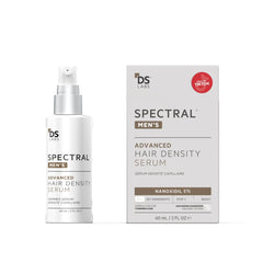 DS Laboratories Spectral Men’s Hair Density Serum bottle closeup for fuller-looking hair.