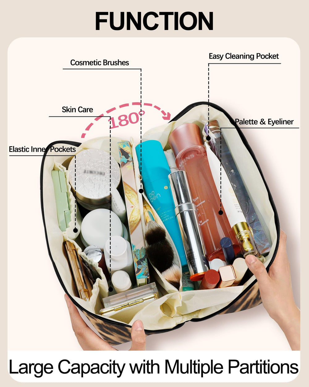 DSDCDJ leopard travel makeup bag waterproof PU leather resists spills during travel