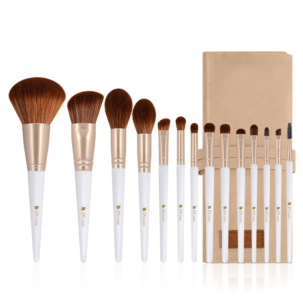 DUcare 14-piece brush set with bag for travel-friendly organization and full-face coverage.