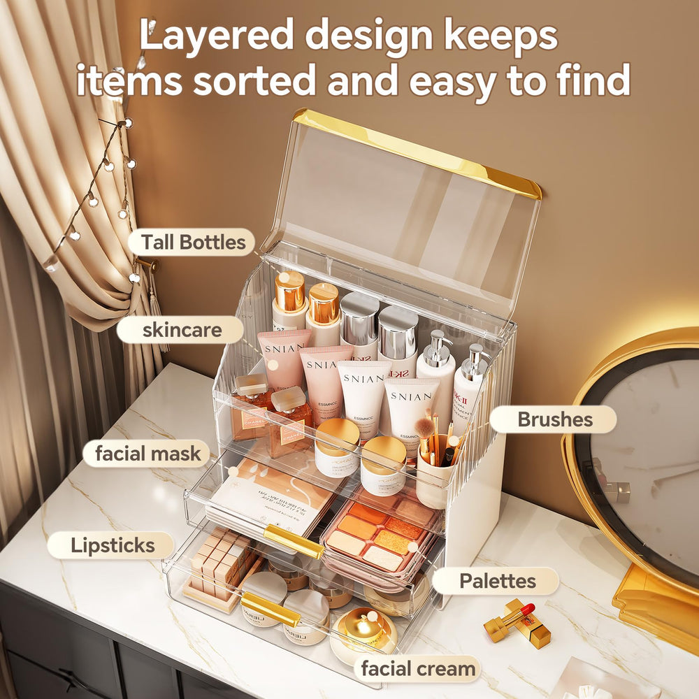 Ducoak clear PET makeup storage reveals colors and levels instantly.