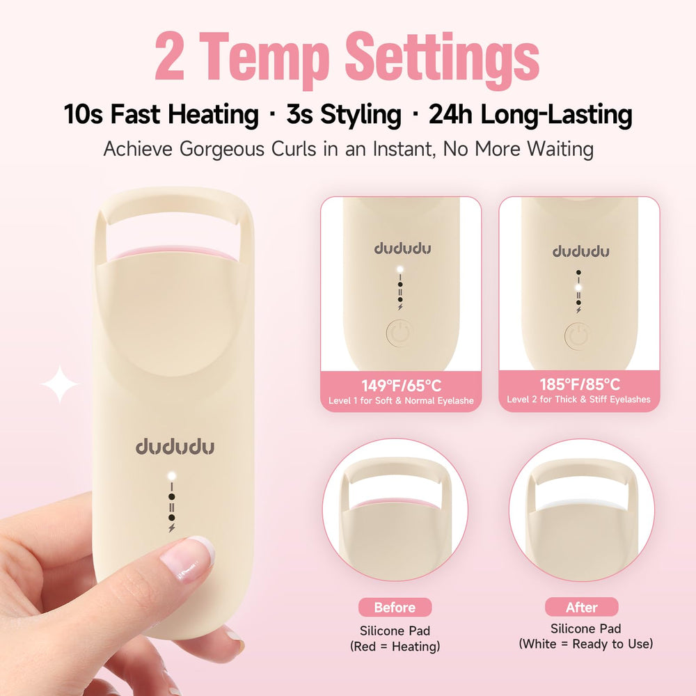DUDUDU two temp settings with 149°F and 185°F options for lash styling.