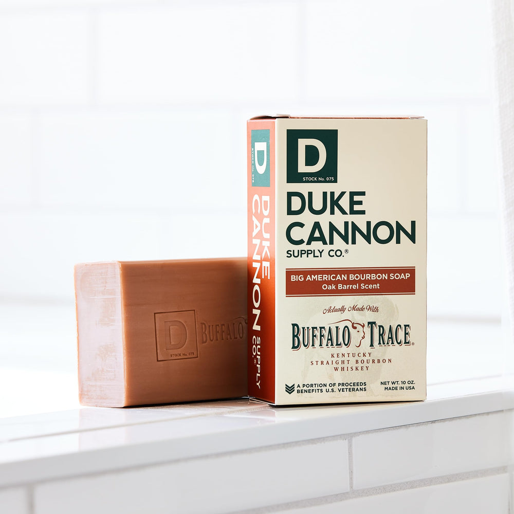 Duke Cannon Big American Bourbon soap bar foamy lather feels thorough and refreshing.
