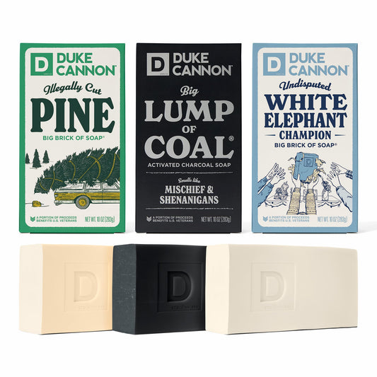 Duke Cannon Big Brick Coal soap bar with rugged texture for daily cleansing.