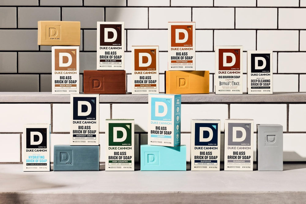 Duke Cannon Big Brick size focus showing 10 oz bar for longer use