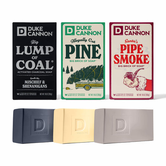 Duke Cannon Big Lump of Coal soap bar front view highlighting bold scent for mornings