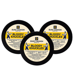 Duke Cannon Bloody Knuckles hand repair balm 3-pack tubes restores dry hands quickly.