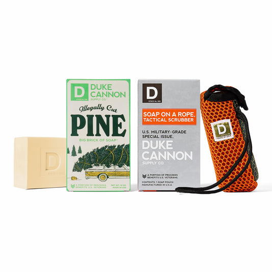 Duke Cannon Holiday Pine Soap bar for refreshing morning showers.