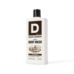 Men's grooming routine scene featuring Duke Cannon body wash.