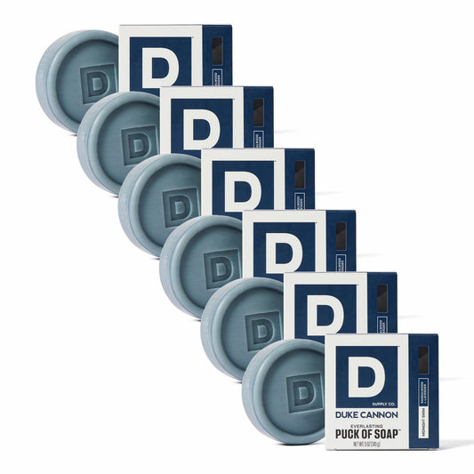 Duke Cannon Midnight Swim round bar soap for a refreshing, masculine shower.