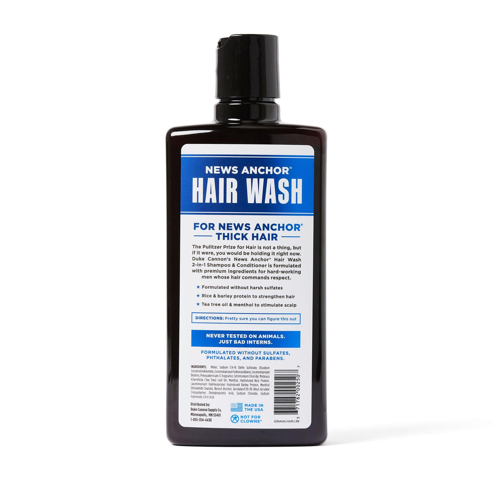 Duke Cannon News Anchor 2-in-1 hair wash lather close-up showcasing rich foam and texture.