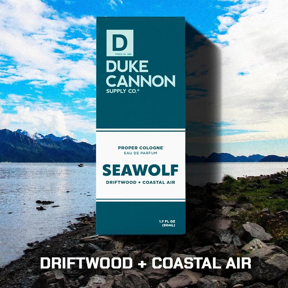 Duke Cannon Seawolf coastal air scent enhances presence without overpowering others.