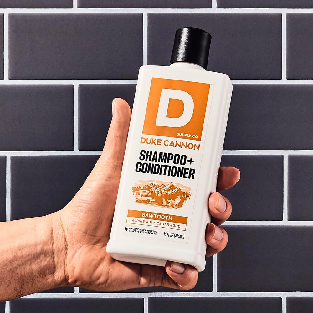 Duke Cannon Sawtooth 2-in-1 hair wash foam lather demonstrates rich texture for easy cleansing
