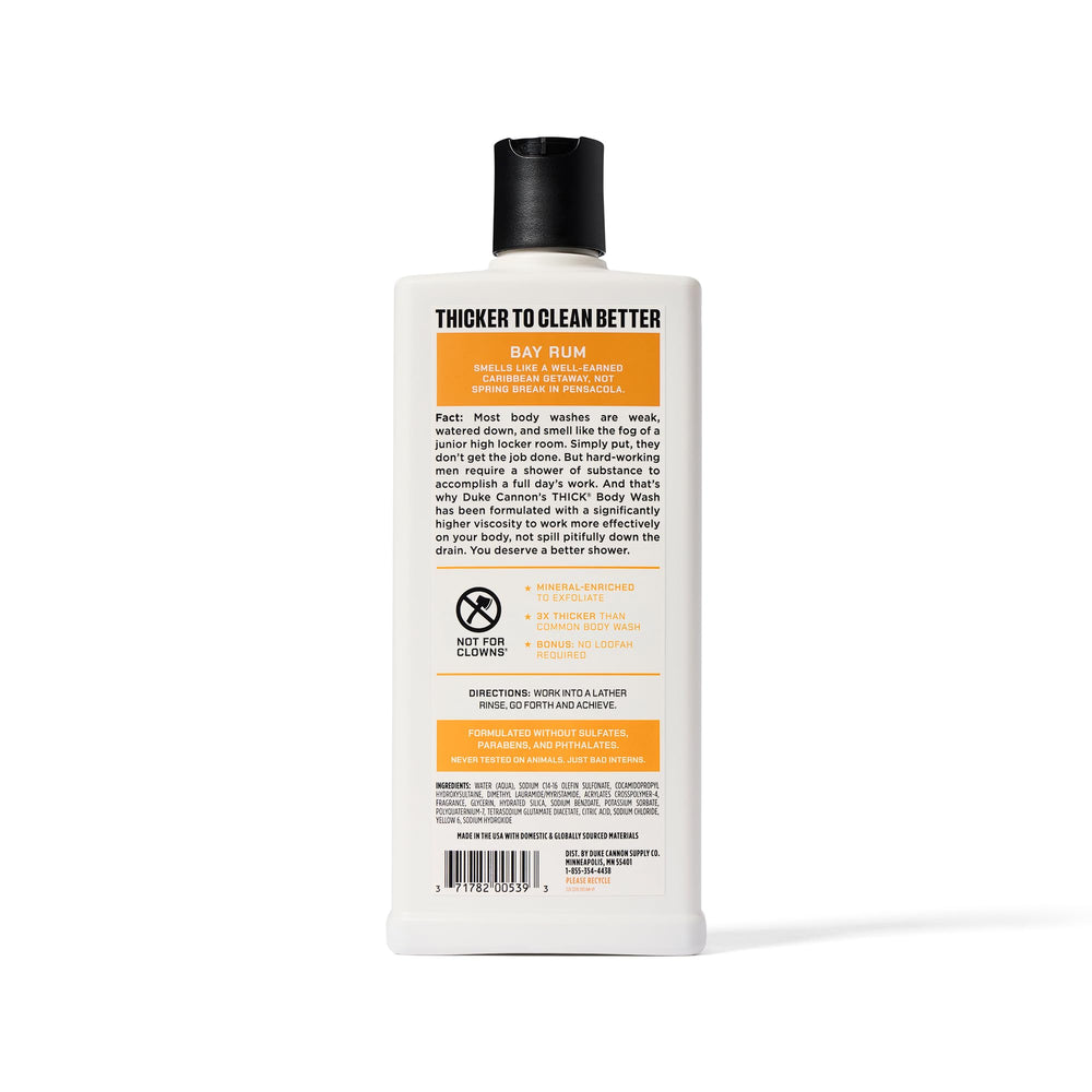 Duke Cannon THICK bay rum aroma notes evoke island freshness.